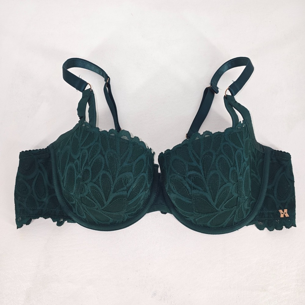 Savage X Fenty Not Sorry Lightly Lined Lace Balconette Bra Women's 34D Green